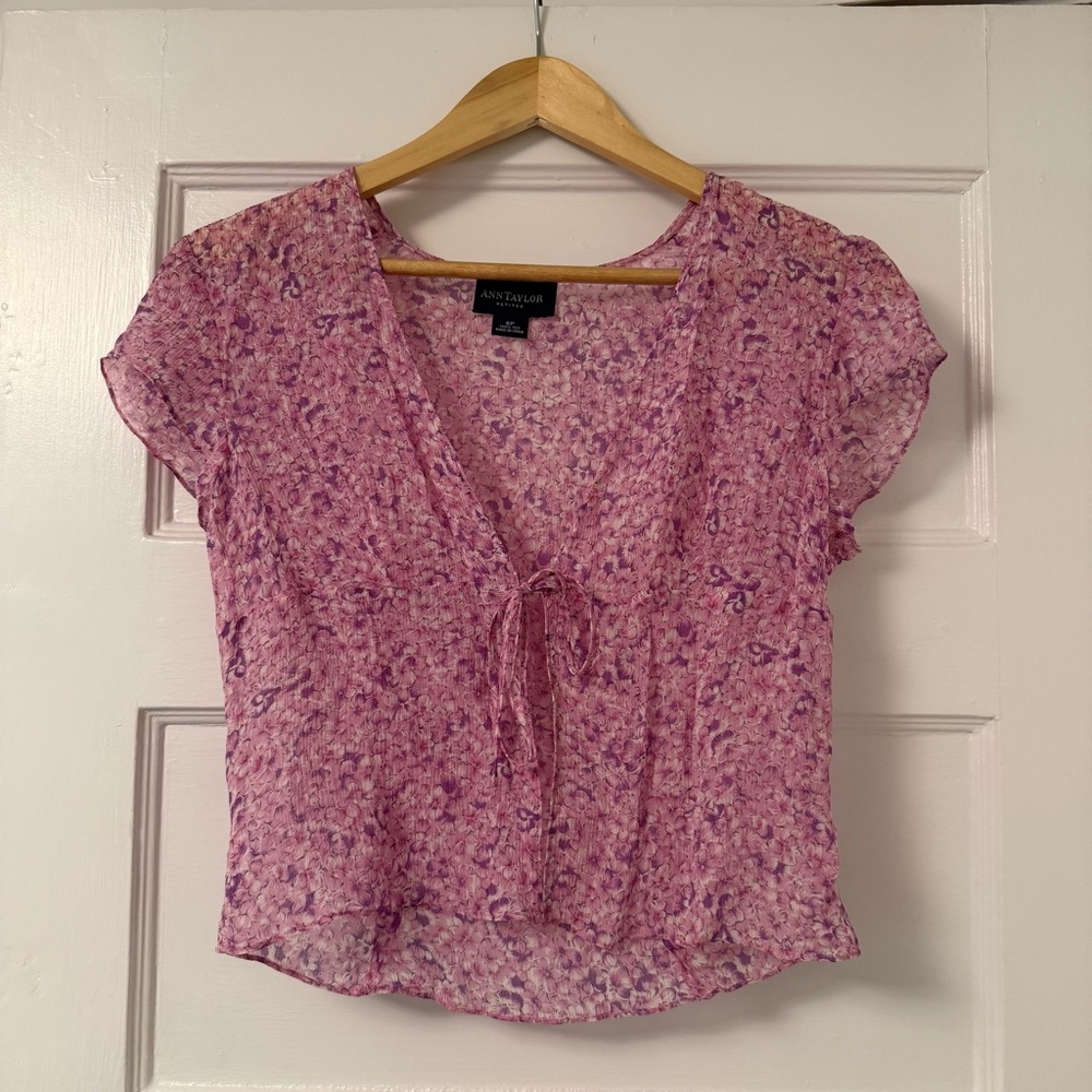 Ann Taylor Pink Crop Tie Front Blouse